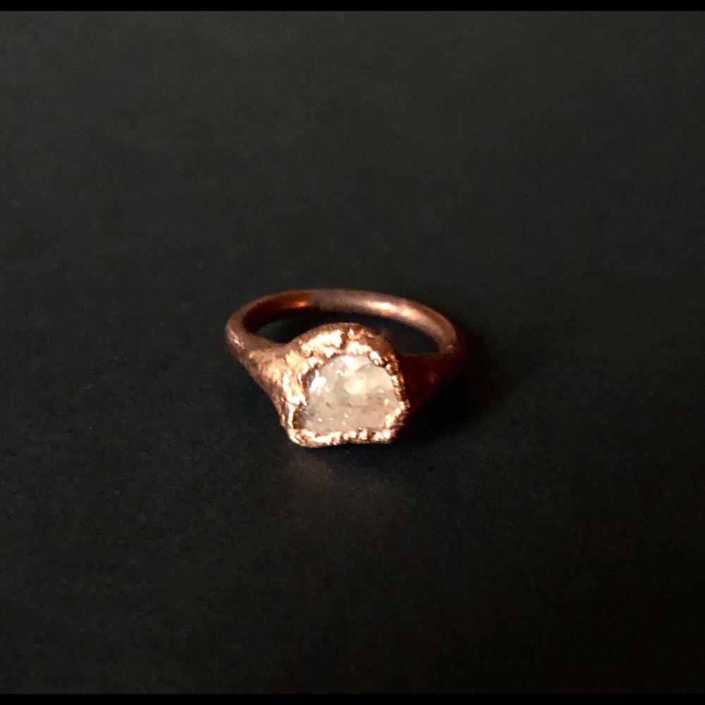 Hand-Forged Copper w/ Rose Quartz Stone Ring Sz. 5